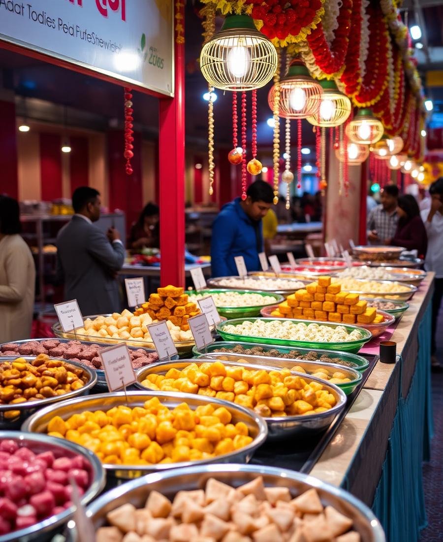 Indian sweets and street food stall at the expo